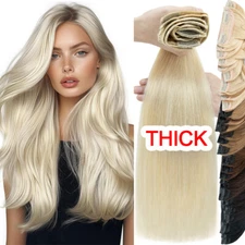 REAL THICK Double Weft Clip In 100% Remy Human Hair Extensions Full Head BLONDE