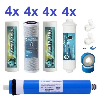 PLANET-AQUA Umkehrosmose Filter Set 5 Stufen Osmoseanlage Anschlusszubehör + 75 GPD Membrane