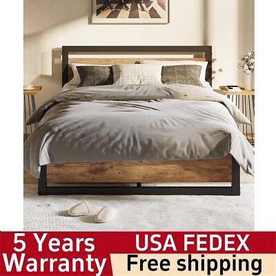 QUEEN Size Bed Frame Metal Bed Frame Heavy Duty Wooden Headboard and Footboard