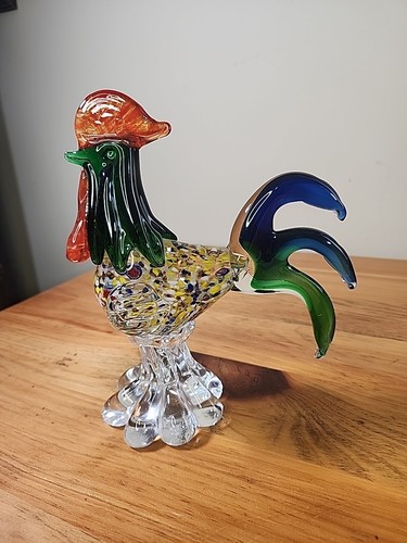 Murano Style Millefiori Multicolored Art Glass 9” Rooster. U1 Glass - Picture 3 of 5