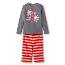 New Style by Target EV Holiday Kids' 2-Piece Snowflake  Stripe Pajama Set Gray
