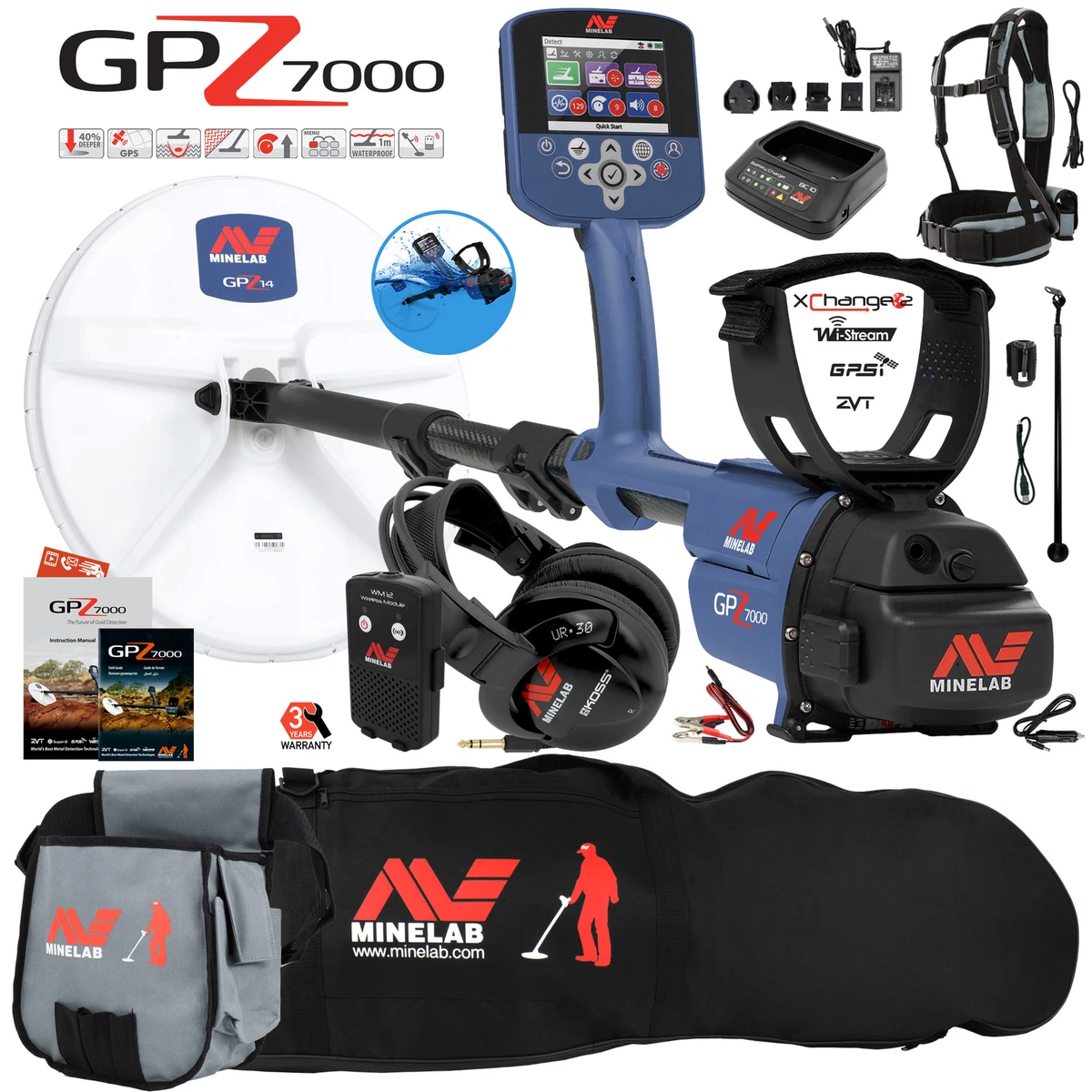 Minelab GPZ 7000 All Terrain Gold Metal Detector with Carry Bag Finds Pouch