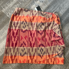 Lauren Ralph Lauren Geometric Motif Cotton Linen Wrap Skirt-Size 14