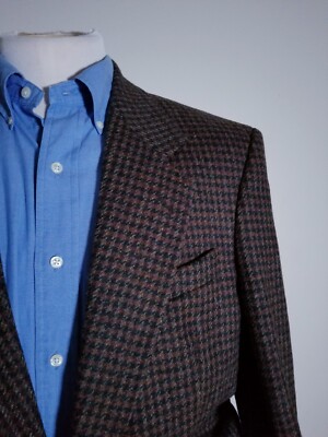 Vintage 38R Black Rust Orange Jumbo Check Tweed Blazer Sport Jacket Sport Coat 