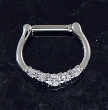 1 Pc 16g 316L Surgical Steel 5 Clear CZ Gems Prong Set Septum Clicker Nose Ring