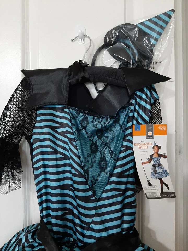 Дети заколдованная ведьма костюм бирюзовый и черный включает платье и шляпа размер LG (10-12) - Изображение 3 из 4