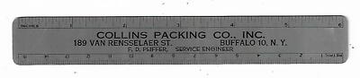 1949 Advertising Premium Metal Ruler Collins Packing Co Buffalo NY ...