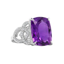 Art Deco Ring Side Accents 9X7 MM Radiant Cut Amethyst 925 Sterling Silver Ring