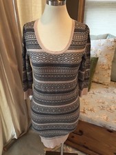 Frenchi Nordstrom Gray Tan Sweater Dress Fair Isle Nordic Small Excellent