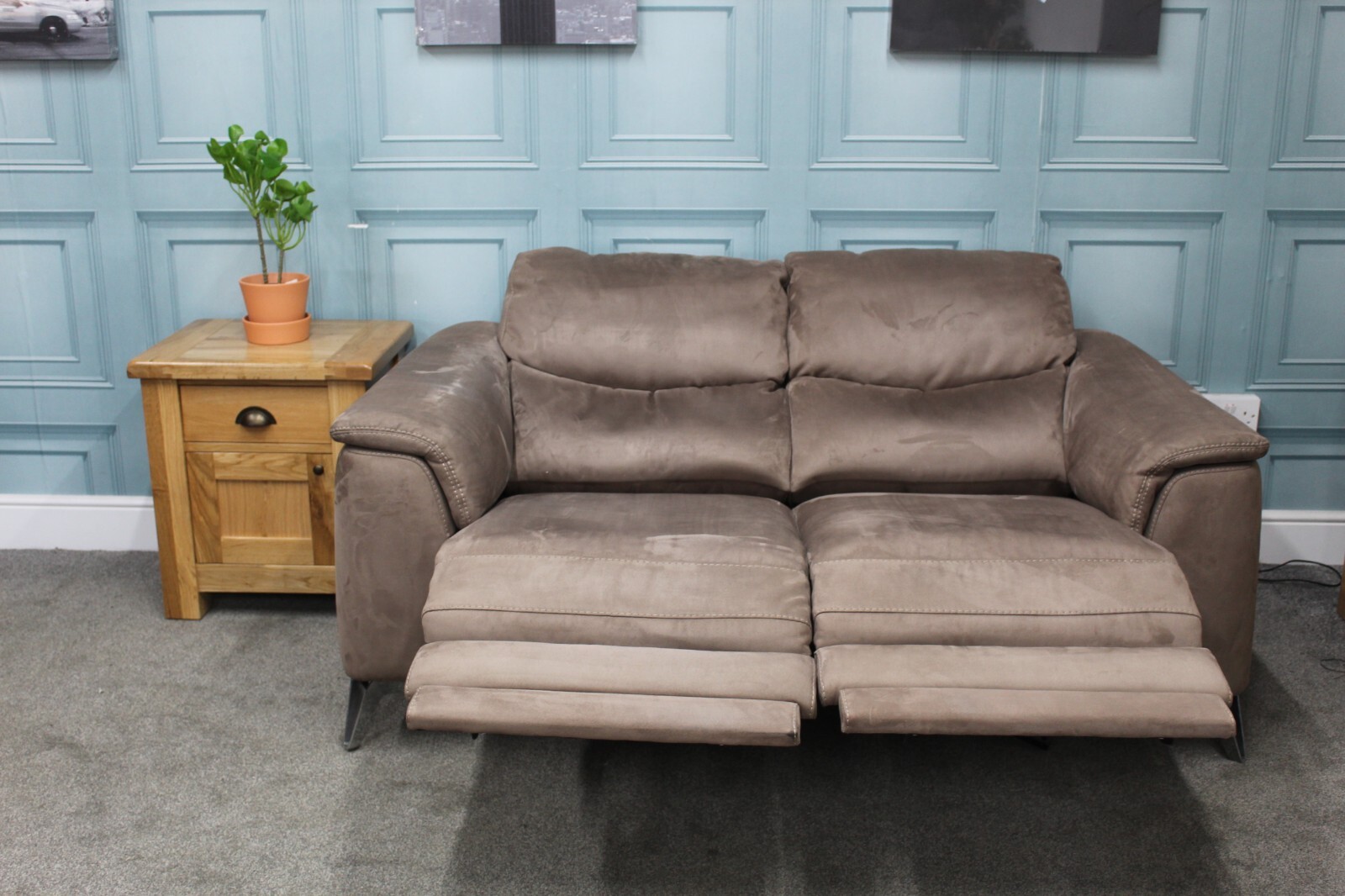 SOFOLOGY ELECTRIC RECLINER PALMER 2 SEATER SOFA IN TAUPE SADDLE FABRIC