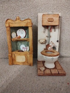 Vintage Peter Fagan Cats Display Cabinet and Water Closet / Toilet Signed.