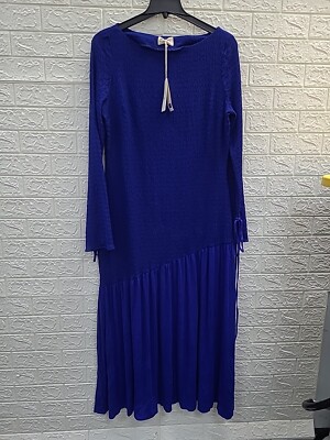 New Daska Long Sleeve Pullover Pleated Hem Maxi Dress Cobalt Blue Size  XLarge | eBay