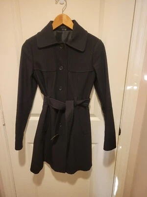 Theory Black Trench Coat Rain Coat Excellent Used Size S