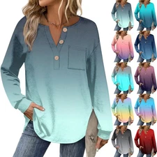 Womens Long Sleeve Shirts Dressy Casual Formal Tops Floral Button V Neck Blouses