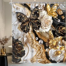 Black and Gold Marble Shower Curtain 72"W x 72"L Pack of 1 A-black Gold