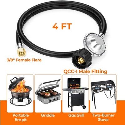 4 FT Pressure Propane Regulator with Hose, QCC1  3/8'' Female Flare For Gas Grill