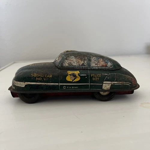 6” Rare Vintage Marx Tin Friction SCARCE Dick Tracy Police Squad Car 1940’s (B2)