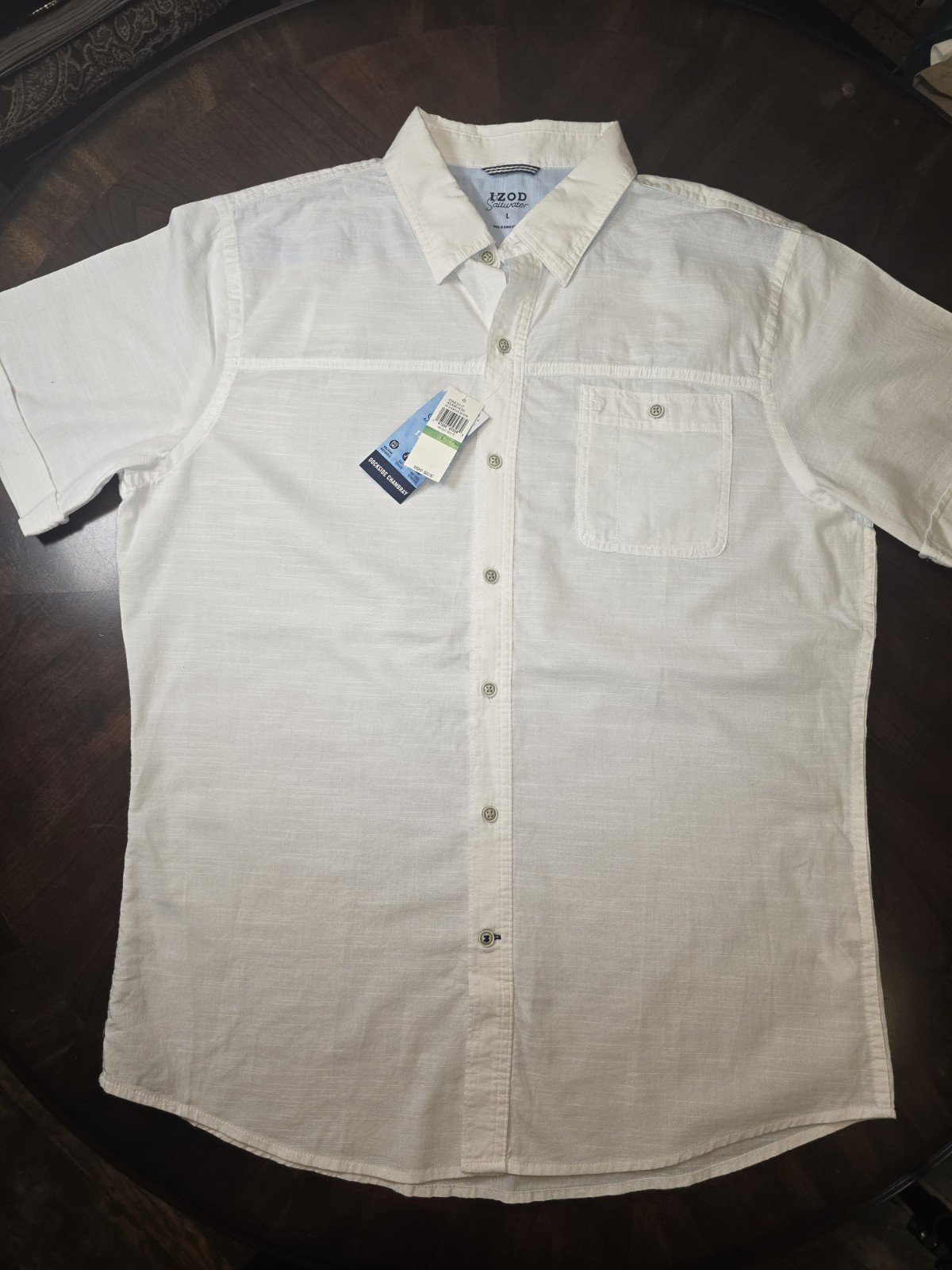 Izod White Short Sleeve Mens Cotton Button Down Shirt Large 0206-15