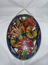 Vintage Butterfly  Flower Stained Glass Sun Catcher