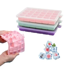 3 Pack Silicone Ice Cube Tray with Cover, Perfect for Cocktails Yogurt Puree