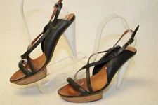 Lanvin Italy Made Womens 7 39 Cone Heeled Slingback Sandals Leather Dress Shoes
