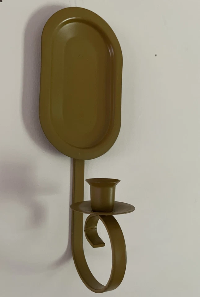 Vintage Olive Green Wall Sconce Candle Holder Metal Farmhouse Boho Retro - Image 2 of 4