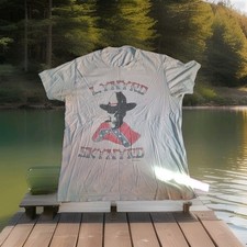 Lynyrd Skynyrd OAK 2007 Beige Cream Shirt Sz L Cowboy Skull Destroyed Rare