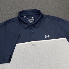 Under Armour Playoff Polo Shirt Men XL Blue Colorblock Outdoor Golf Performance