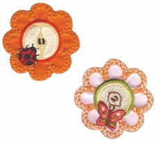 Set of 2 Flower Iron On Patches 2" Butterfly  Ladybug Garden