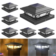 Solar Post Cap Lights 6-Pack - Black Waterproof LED Fence Lights, 2 Modes