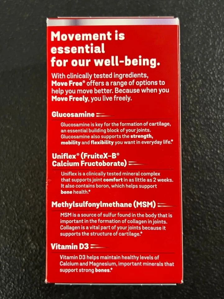 Comprimidos recubiertos de vitamina D3 MSM Schiff Move Free Joint Health Advanced Plus 80ct Foto 3 de 4