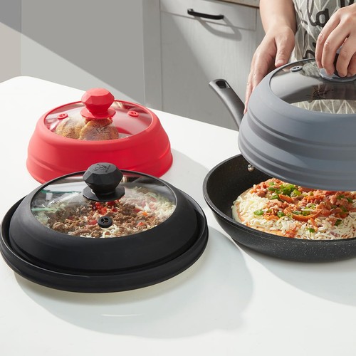 Microwave Splatter Cover Vented Glass Splatter Guard Lid with Collapsible Sil... - Picture 9 of 9