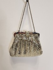 Signed Vintage Waiting In Davis Mesh Purse Rhinestone Clasp And Original Mirror