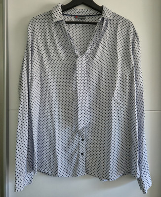 Street One Damen Bluse Tunika gepunktet Weiß/Blau Langarm Kragen Knopf Gr. 42