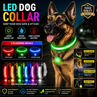 Waterproof Pet Dog Cat Collar LED Night Safety Clip Tag Flashing Luminous Light - Image 1 of 4