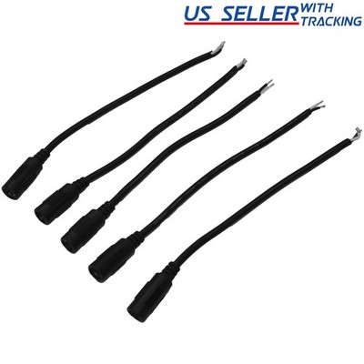 25-pack DC Power B/W Pigtail Female Barrel Jack 6-inch Cable 5.5mm x 2.1mm 18AWG