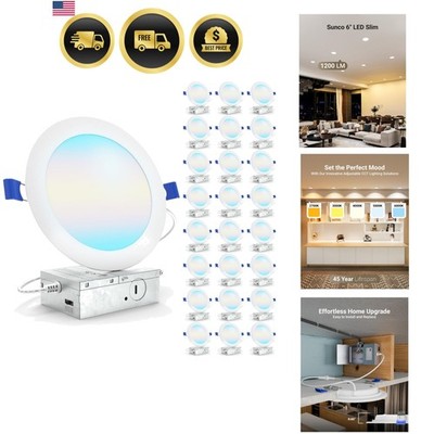 Sunco 24 Pack 6 Inch LED Recessed Light, Canless Ceiling Lights Slim with Jun...