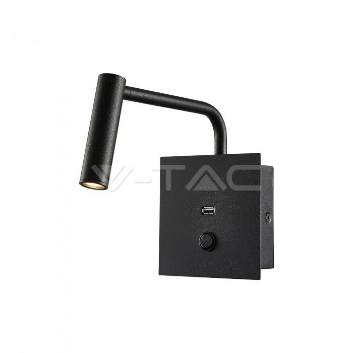 Lampada LED da Parete 3W CREE Nero: Design Hotel con Porta USB