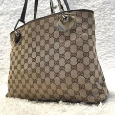 Gucci Canvas Leather Tote Bag Brown Medium Women From Japan