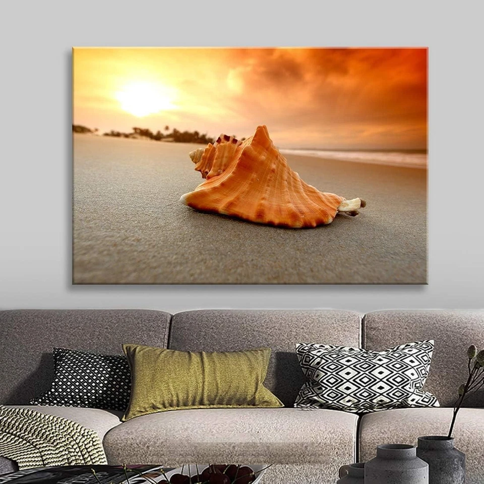 Impresión de Cuadro Lienzo Arte de Pared Decoración del Hogar Océano Concha Marina Playa Naturaleza Amor Oficina Foto 3 de 4
