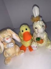 Set Of 3 Ty Beanie Babies - Quackers The Duck Grace The Bunny Nibblies The Bunny