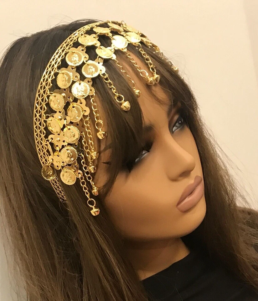 Joyería para el cabello nupcial, joyería nupcial árabe, diadema de lira, diadema para monedas, lira Foto 2 de 4