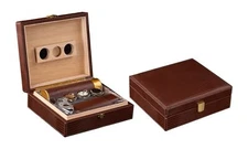 THE Alligator (Brown) Leather Cigar Humidor Gift Set