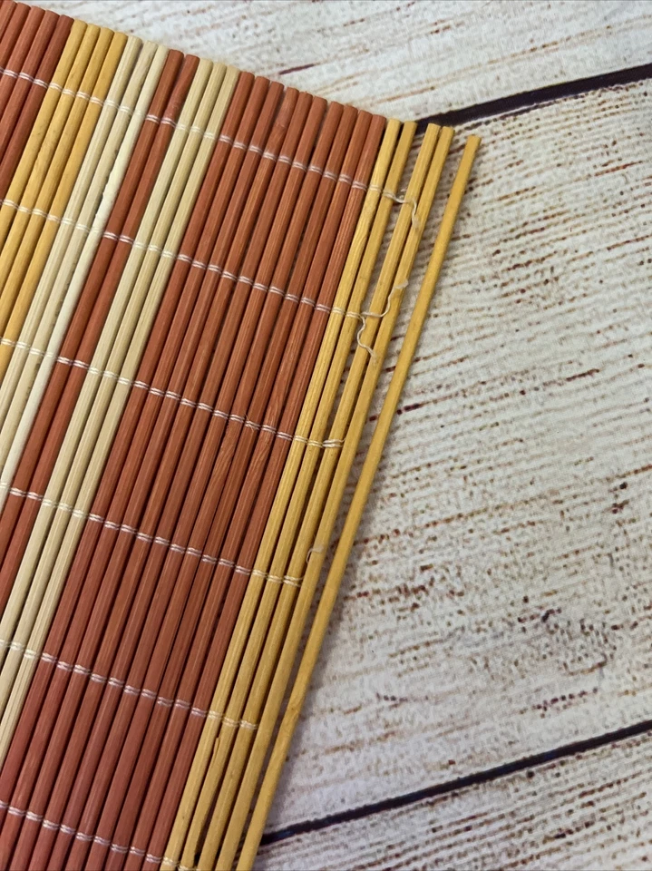 100% BAMBOO YELLOW ORANGE STRIPED PLACE MATS SET OF 3 AS IS - Image 3 of 4