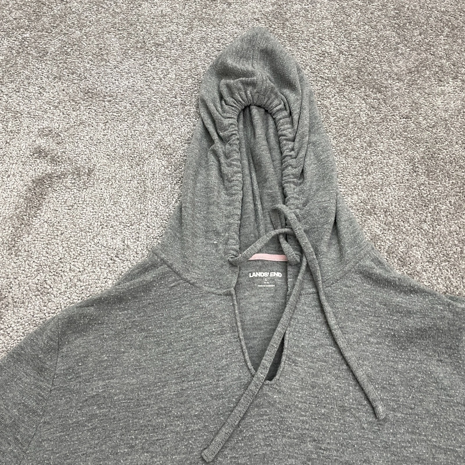 Lands' End Hoodie Sweatshirt Women Large Gray Drawstring Pullover Casual Outdoor
