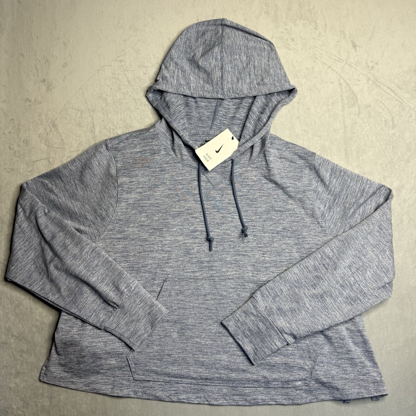 NWT Nike Top Womens 1X Dri-Fit Training Yoga Jersey Cropped Hoodie Heather Blue