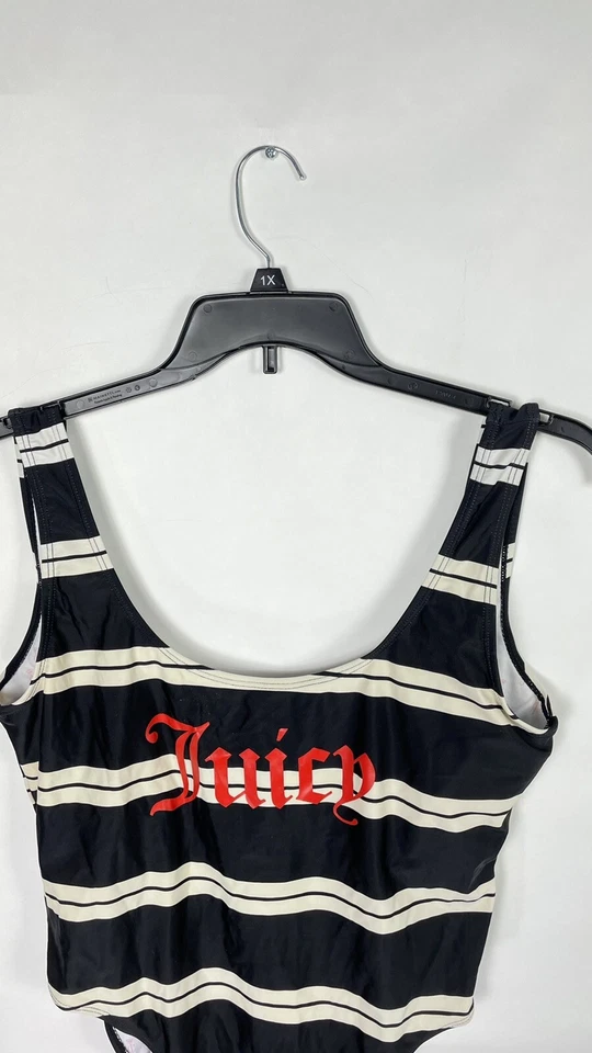 Traje de baño para mujer Juicy Couture Beach Royalty 1 pieza rayas negro talla XL. Foto 2 de 4