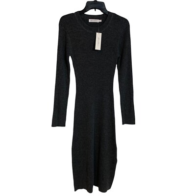 Nordstrom All in Favor Ribbed Long Sleeve Midi Dress In Charcoal Grey Large  | eBay