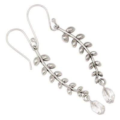 Blatt - natürlicher Herkimer Diamant - USA 925 Silber Ohrringe Schmuck ALLE-19176