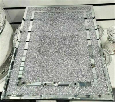 Großes geschliffenes Diamant Arbeitsplatte Brett Kristall gefüllt Silber Tischset funkelnd Geschenk
